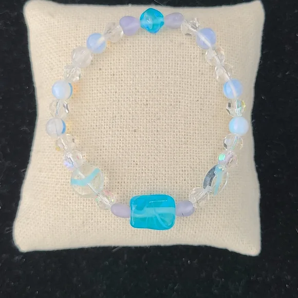 Stretch Bracelet Swarovski Crystal White Turquoise Venetian Glass Beach Gift Fun - Picture 2 of 4